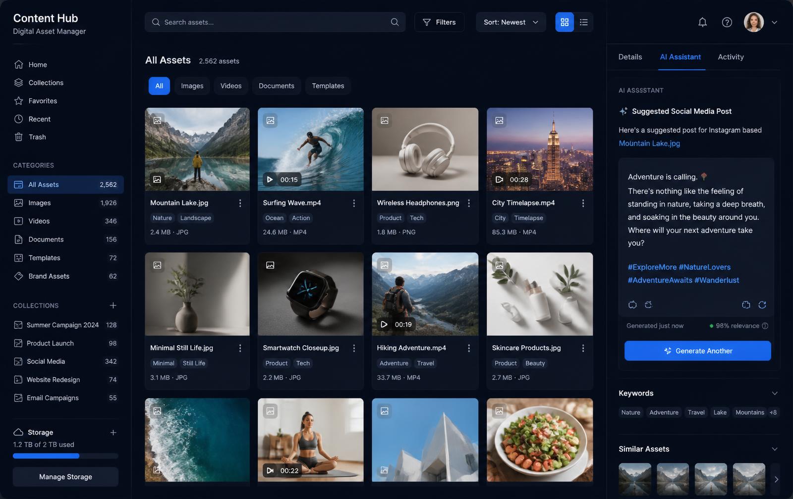 Content Hub med mediearkiv og AI-forslag til sociale medier