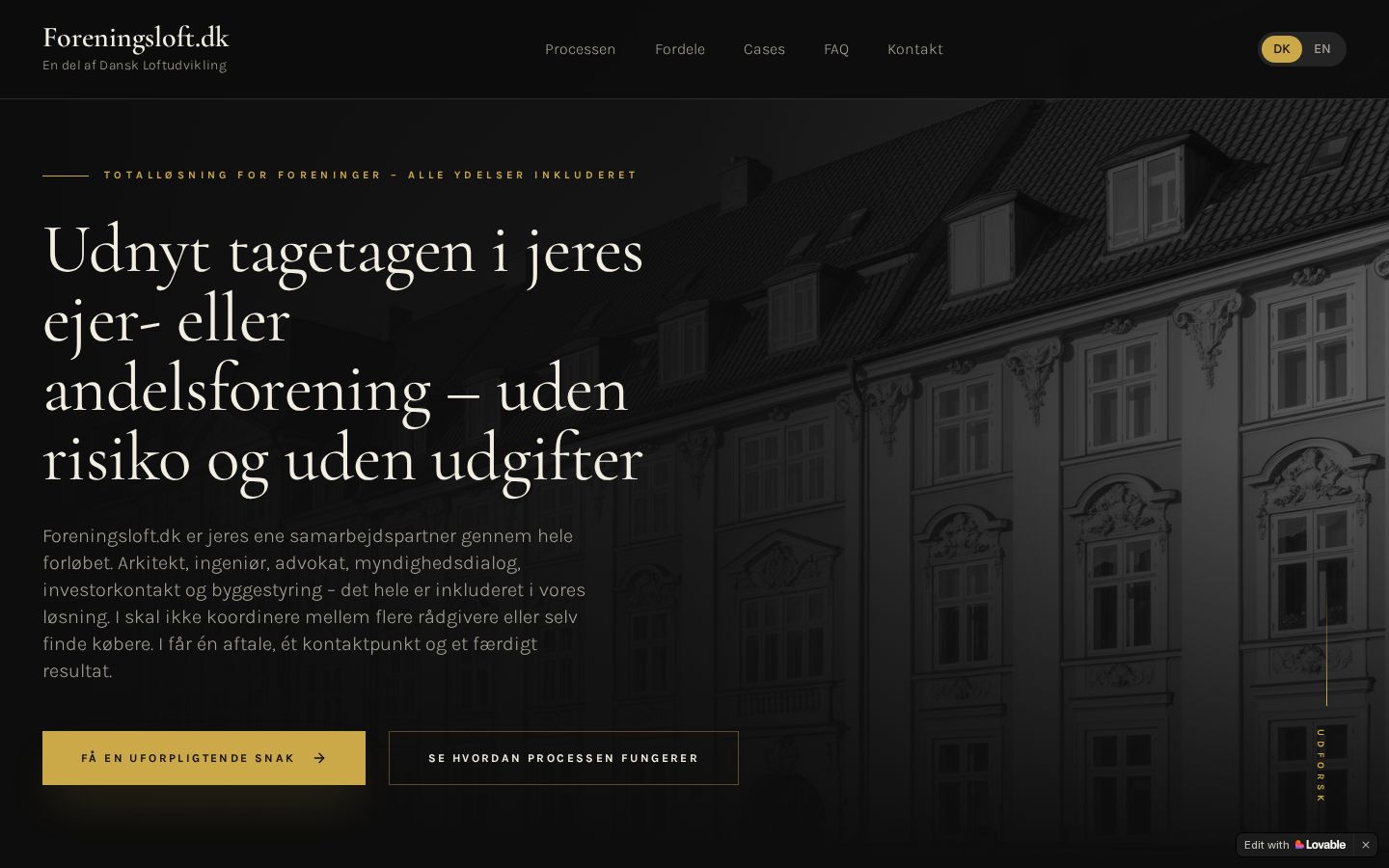 Skærmbillede af hjemmesiden for Foreningsloft