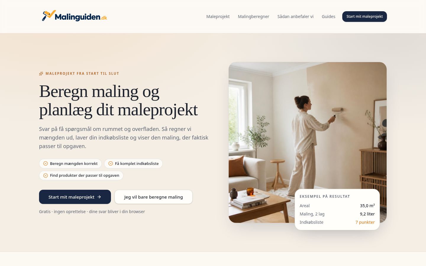 Skærmbillede af hjemmesiden for Malinguiden