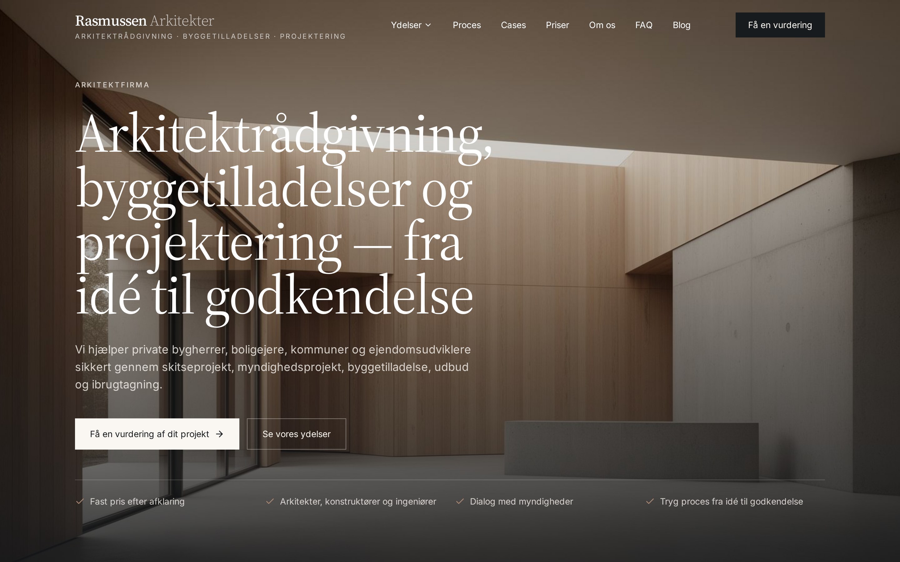 Screenshot af hjemmesiden for Rasmussen Arkitekter
