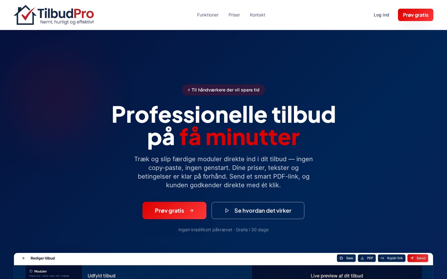 Skærmbillede af hjemmesiden for TilbudPro